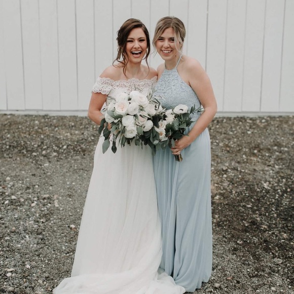 david's bridal ice blue bridesmaid dresses Light Blue Straight Neckline Mermaid Backless Bridesmaid Dress, FC4843   Dairy Bridal